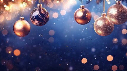Sparkly Christmas Ornaments on a Festive Blue Background