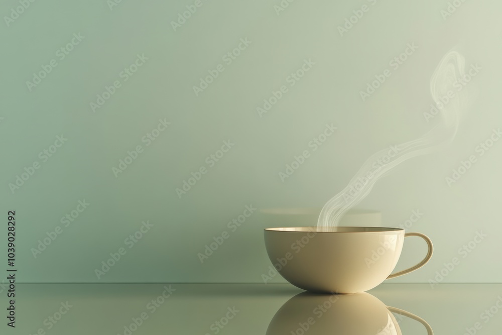 Poster a gentle stream of steam rises from a delicate tea cup, creating a tranquil atmosphere in the cozy i