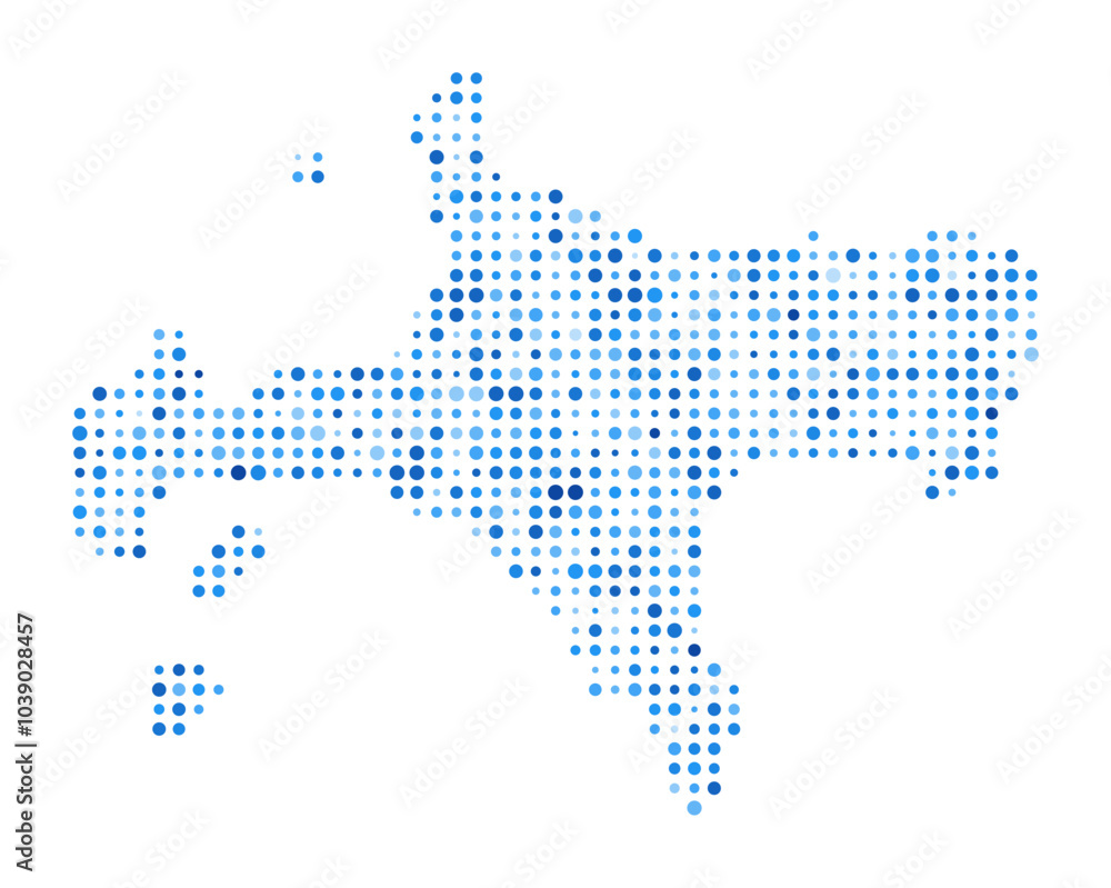 Poster ko mak dot map. island digital style shape. ko mak vector image. island shape blue circular dots. ar