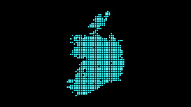 Ireland digital map. Map of Ireland in dotted style. Shape of the country filled with rectangles. Creative video.