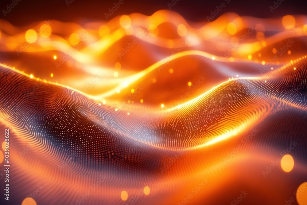 Poster abstract glowing waves with vibrant orange and yellow hues creating a mesmerizing visual effect