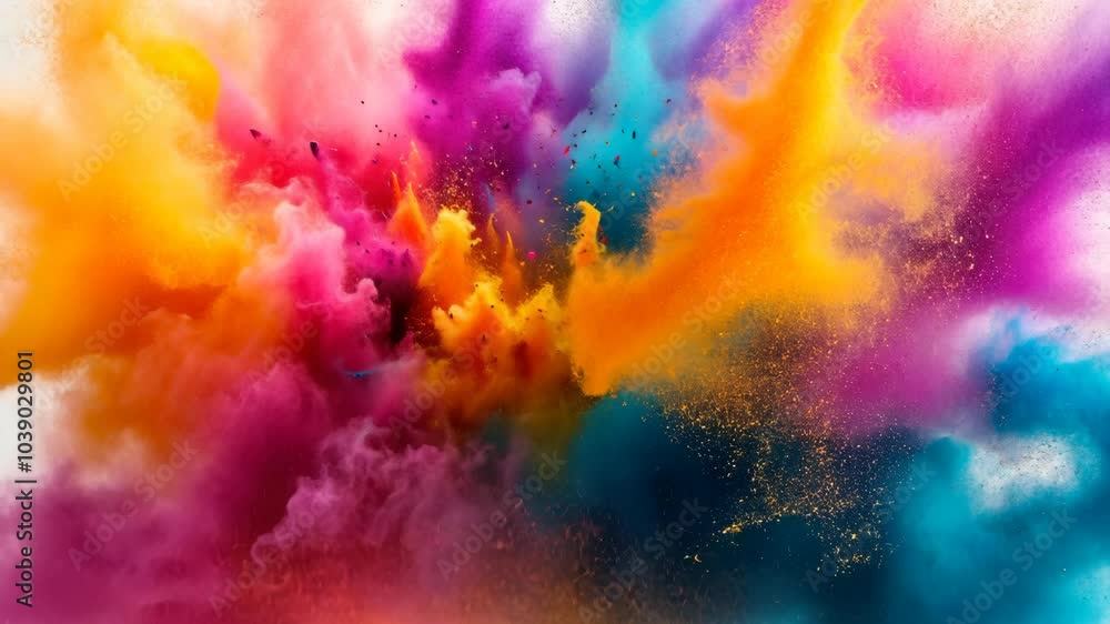 Poster colorful powder explodes in a burst of vibrant hues, creating a dynamic and abstract image