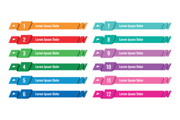 twelve step ribbon banner set. colorful banner concept. bar banner template for internet, education, business