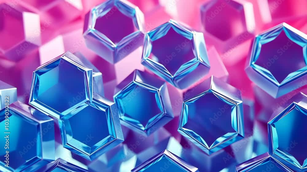 Poster a close-up view of blue and pink geometric shapes, creating an abstract pattern