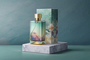 Packaging Box Design with Bottle for Perfume and Cosmetic Realistic Design Mockup