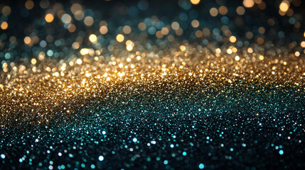 Naklejka premium Abstract Golden glitter bokeh lights and sparkles against Emerald golden background 