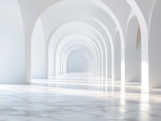 Naklejka premium A Perspective View of a White Arched Hallway with a Marble Floor