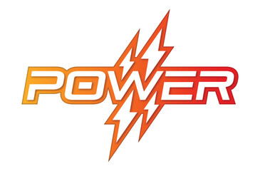 orange-red power logo. lightning symbols and the word power. energy concept for business, education world © yasin