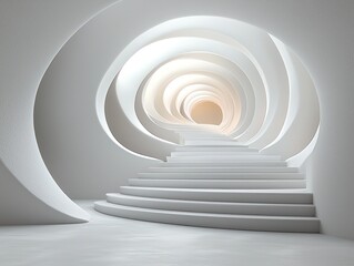 Obraz premium White Staircase Leading to a Circular Light-Filled Space