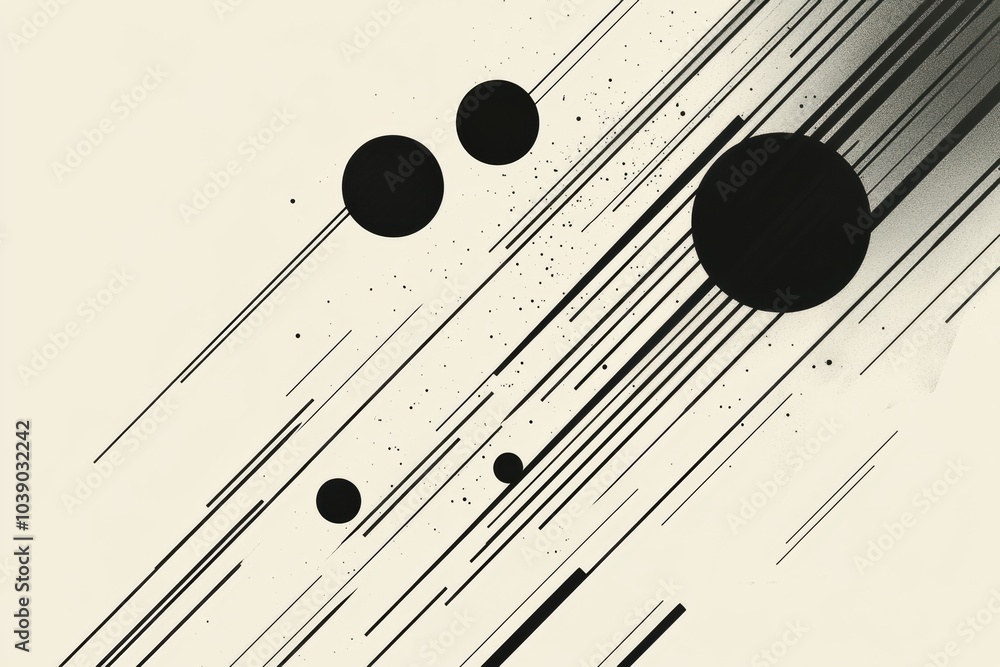 Poster Bold black lines intersect with varying-sized circles on a light backdrop, creating a dynamic yet minimalistic visual experience. Generative AI