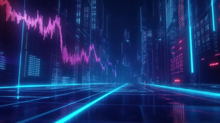 Fototapeta premium Cyberpunk Cityscape with Digital Data