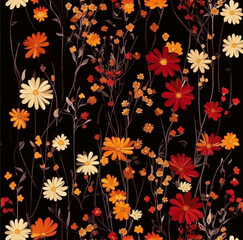 Obraz premium floral vector repeating pattern wildflowers in autumn colors