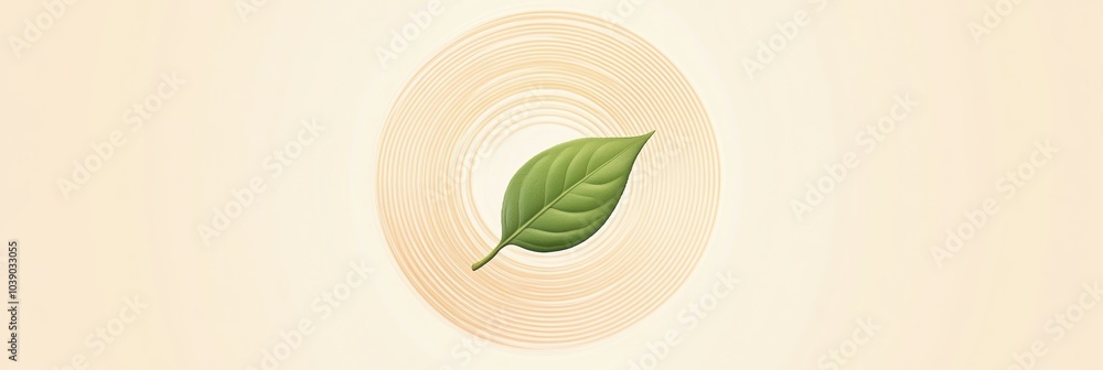 Poster this design features a vibrant green tea leaf placed at the center of a soft, textured backdrop, emb