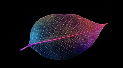   A colorful leaf on a black background with two pink lines dividing it