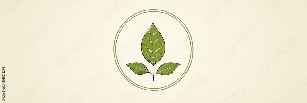 Aufkleber a delicate green tea leaf is illustrated with fine details, placed within a circular border on a lig