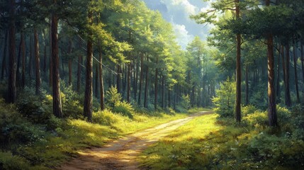 A Sunlit Path Through a Dense Forest