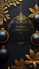Luxury Christmas decor with black matte and gold accents, creating a refined festive look