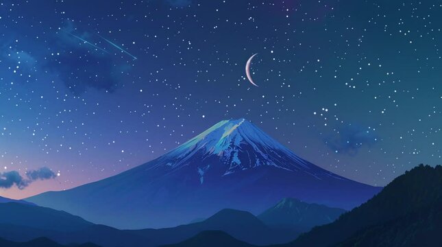 Majestic mountain under the full moon with a serene night sky  
Seamless looping 4k time-lapse virtual video animation Generated AI
