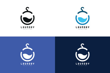 Abstract Laundry Logo. Modern Vector Template with Hanger, Washing Machine, and Water Elements for Laundry Services and Cleaning Businesses