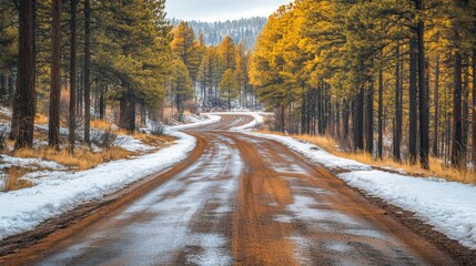 A Winding Dirt Road Through a Snowy Forest