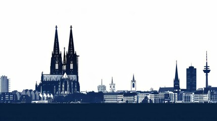 Naklejka premium Silhouette of Cologne skyline featuring iconic cathedral and landmarks in Germany for commercial use