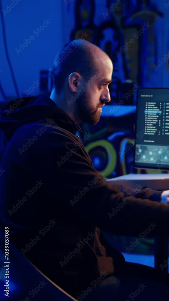 Aufkleber vertical video hacker building spyware software designed to gather information from users computers 