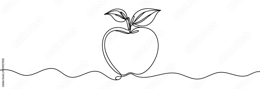 Poster continuous linear drawing of apple. one line drawing apple. apple in one line style. vector illustra