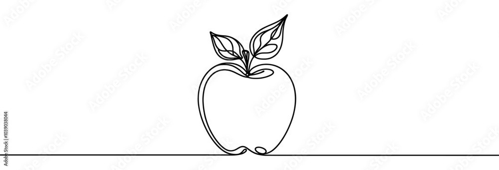 Poster continuous linear drawing of apple. one line drawing apple. apple in one line style. vector illustra