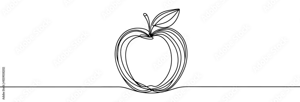 Poster continuous linear drawing of apple. one line drawing apple. apple in one line style. vector illustra