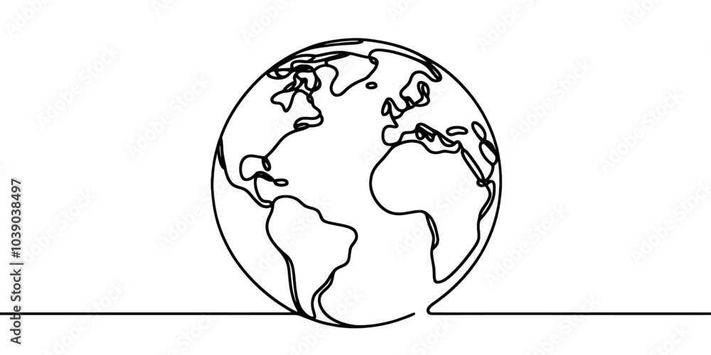 Poster continuous linear drawing of the globe. single-line drawing of the earth. globe in one line style. v