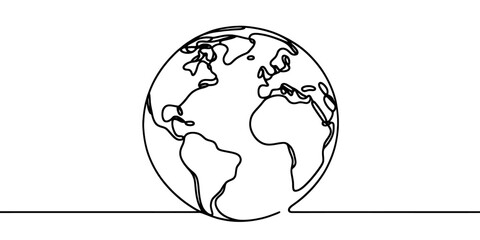 Continuous linear drawing of the Globe. Single-line drawing of the Earth. Globe in one line style. Vector illustration.