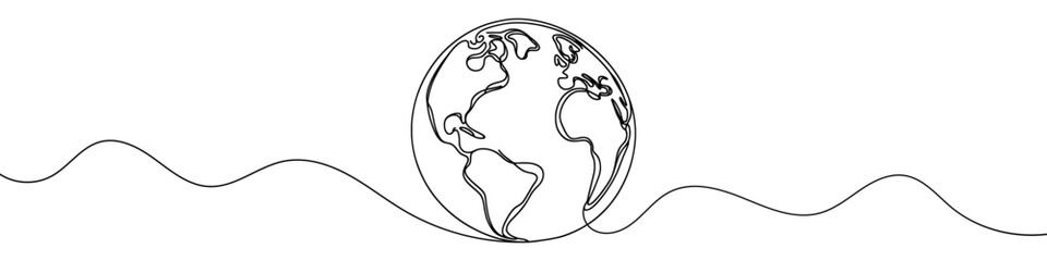 Continuous linear drawing of the Globe. Single-line drawing of the Earth. Globe in one line style. Vector illustration.