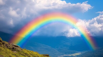 A Rainbow Arcing Over a Mountainous Landscape