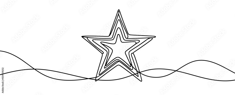 Poster continuous linear drawing of star. one line drawing star. star in one line style. vector illustratio