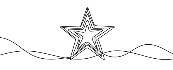 Continuous linear drawing of star. One line drawing star. Star in one line style. Vector illustration.