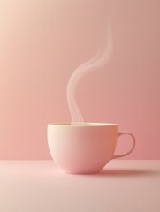 A delicate tea cup emits gently rising steam, set against a soothing pink backdrop, creating a tranquil atmosphere for relaxation. Generative AI