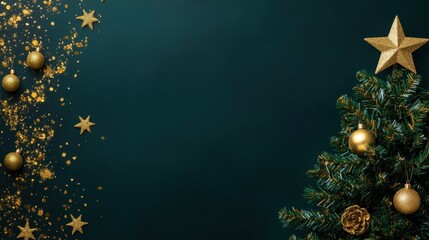 Festive Christmas Tree with Golden Decorations and Star Topper