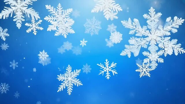 4K looping animation snowflakes blowing forward viewer set cold blue atmosphere perfect winterthemed content holiday visuals christmas abstract merry snowflake pure white wind snow nature beautiful