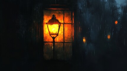 A Single Streetlight Illuminates a Dark, Rainy Night