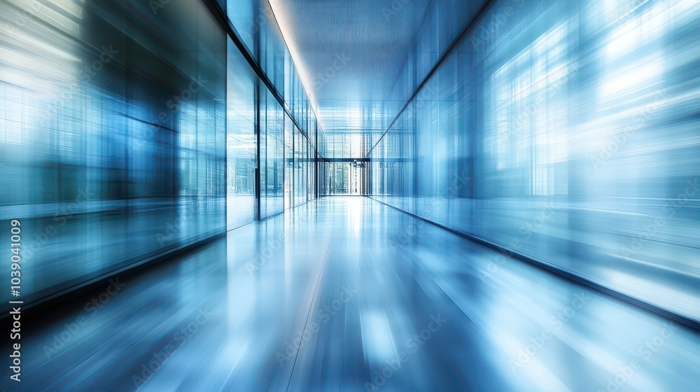 Poster blurry wideangle view of modern minimalist office space captured with a zoom blur effect creating a 