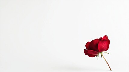 Obraz premium A solitary red rose resting in a vase on a pristine surface with a mirrored image in the vase