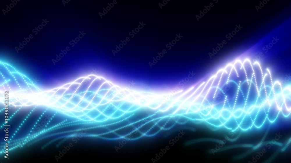 Poster abstract waves of glowing particles in vibrant blue creating a dynamic and fluid digital landscape a