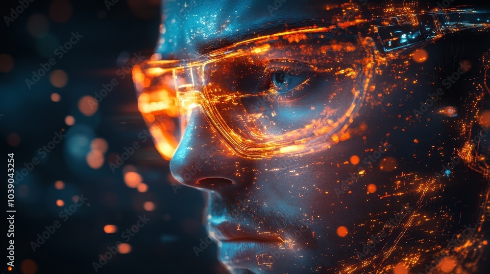 Poster a stunning view of a man in the metaverse with generative ai technology