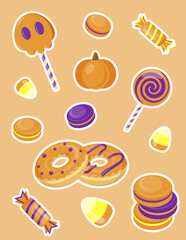Halloween sweets sticker sheet. Trick or treat. 