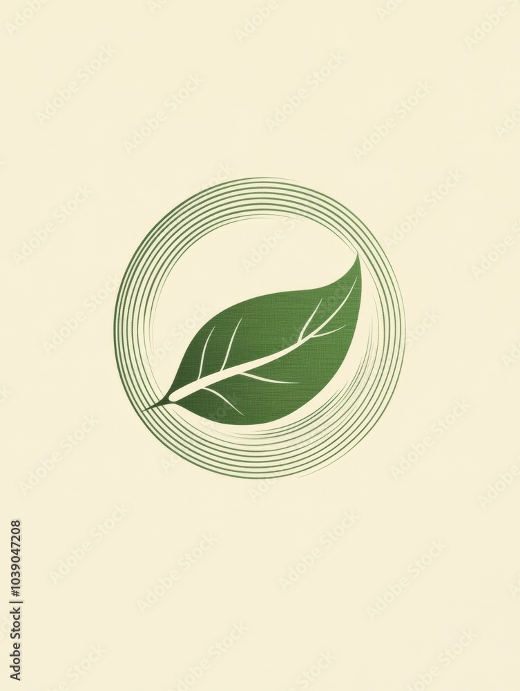 Sticker This design features a green tea leaf centered within circular lines, emphasizing simplicity and nature's beauty in a calming composition. Generative AI