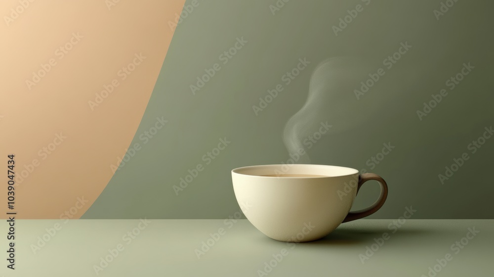 Poster a delicate tea cup sits on a smooth surface, releasing wisps of steam that flow gracefully into the 