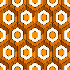 Contemporary honeycomb geometric pattern. Repeated hexagons ornament. Modern mosaic background. Seamless surface abstract design. Geo wallpaper. Digital paper, textile print. Vector art