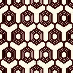 Contemporary honeycomb geometric pattern. Repeated hexagon ornament. Modern mosaic tiles background. Seamless surface abstract design. Geo wallpaper. Digital paper, textile print. Vector illustration