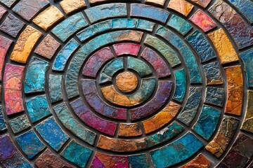 Fototapeta premium Colorful Ceramic Tile Mosaic in a Concentric Circle Pattern