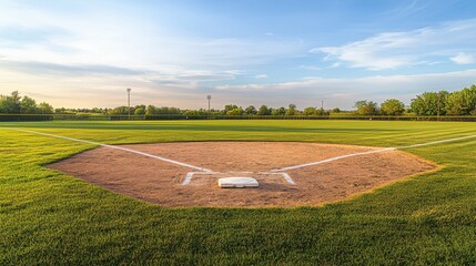 Obraz premium A tranquil outdoor archery range with well-maintained targets and a backdrop of rolling hills, surrounded by a clear blue sky and early morning light enhancing the peaceful setting, Minimalist style